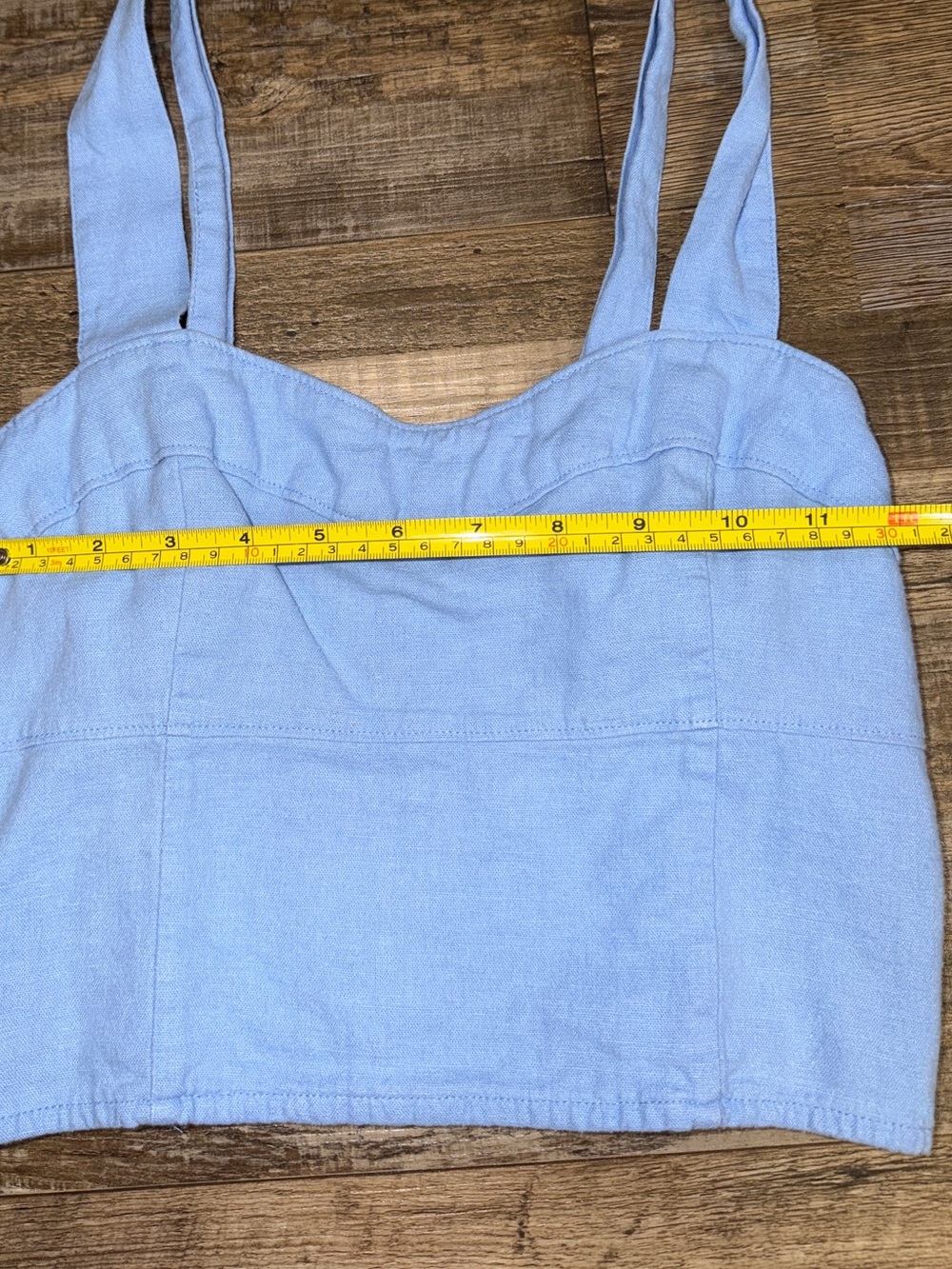 Abercrombie & Fitch Blue Linen Blend Crop Tank Top Smocked Back Sz Small - Picture 7 of 8
